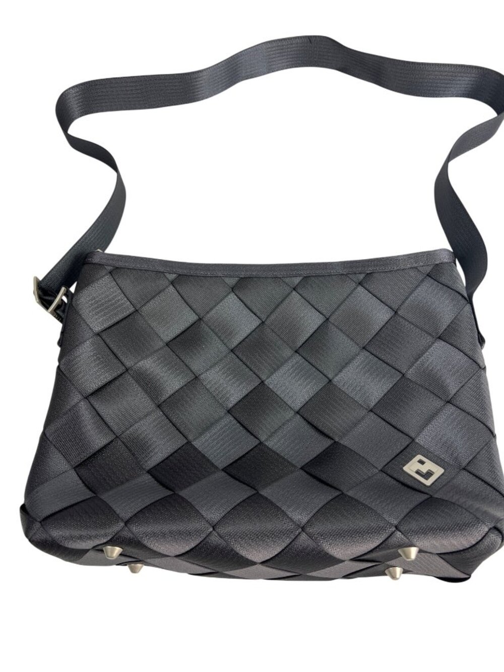 Maggie Bags Black Charcoal Seatbelt Messenger Bag With Purple Lining 17"x11"x5"